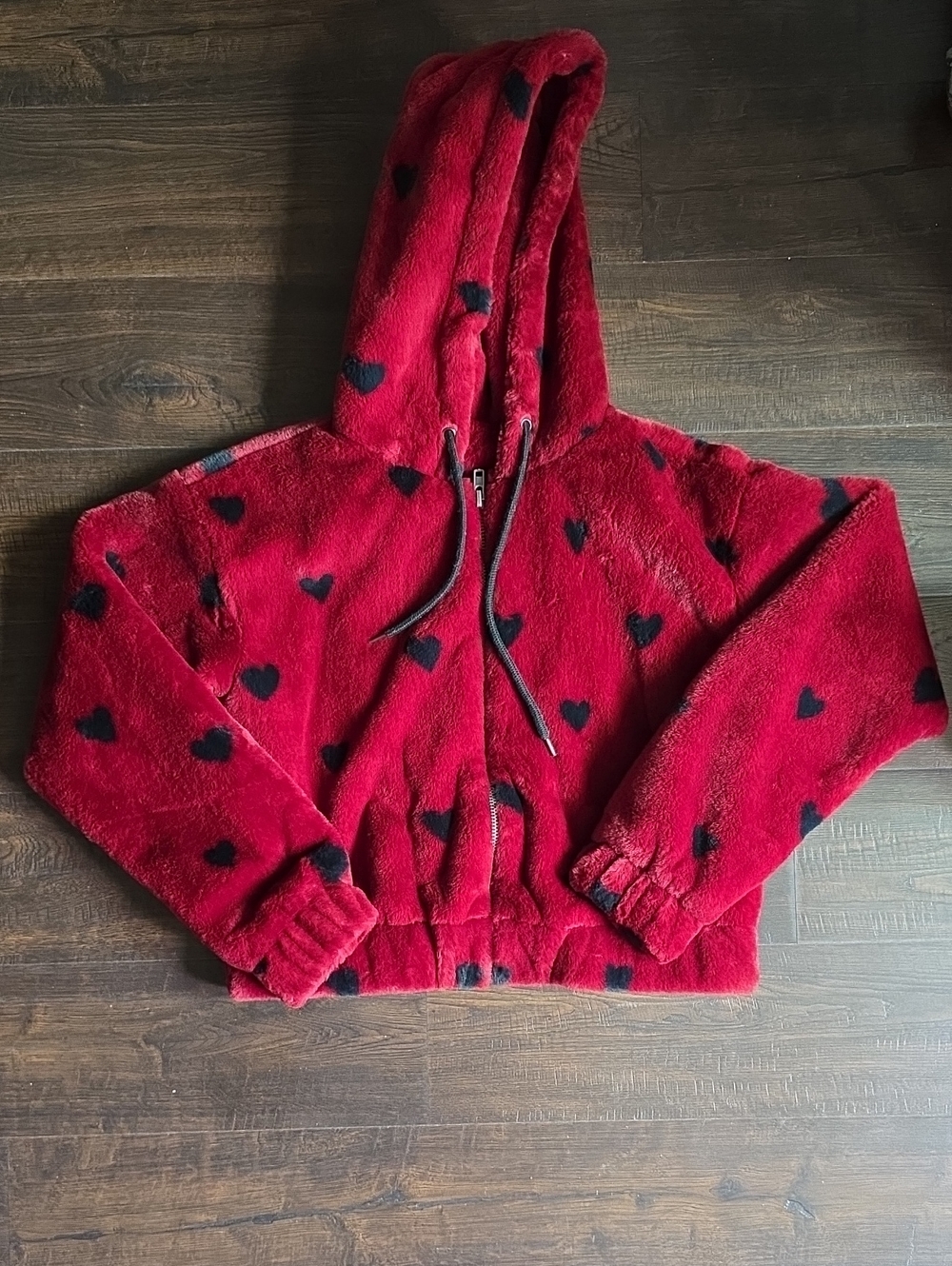 Forever 21 Red Fuzzy Heart Print Hoodie